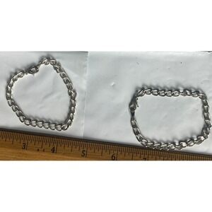 Womens Silver Tone Chain Bracelet Lot Two Oval Link Charm Bracelet